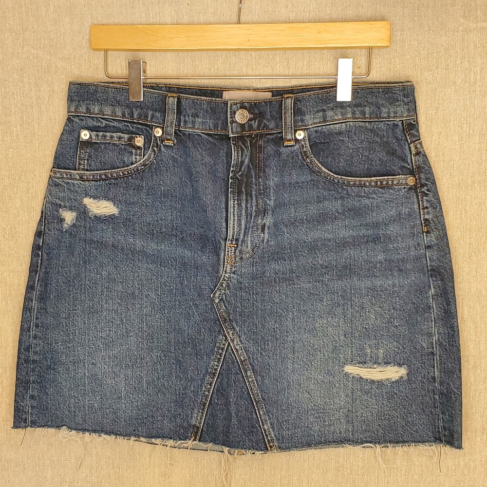 ♡ Everlane 5 Pocket Deconstructed Denim Mini Skirt Size 30
